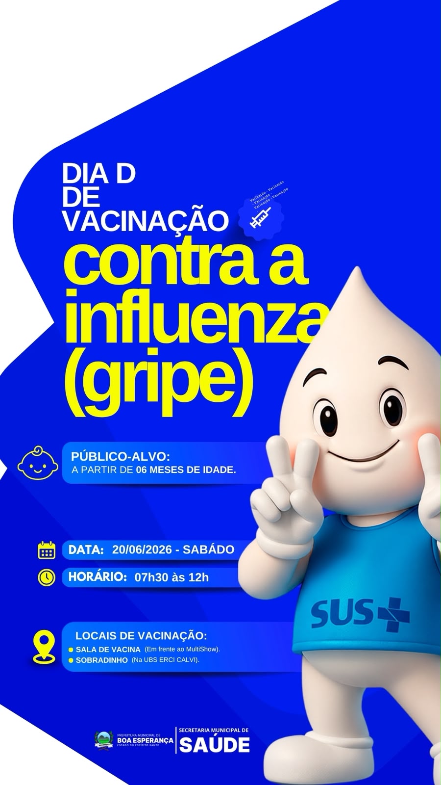 Foto da notícia: Dia D de Vacinação contra a Influenza acontece neste sábado em Boa Esperança