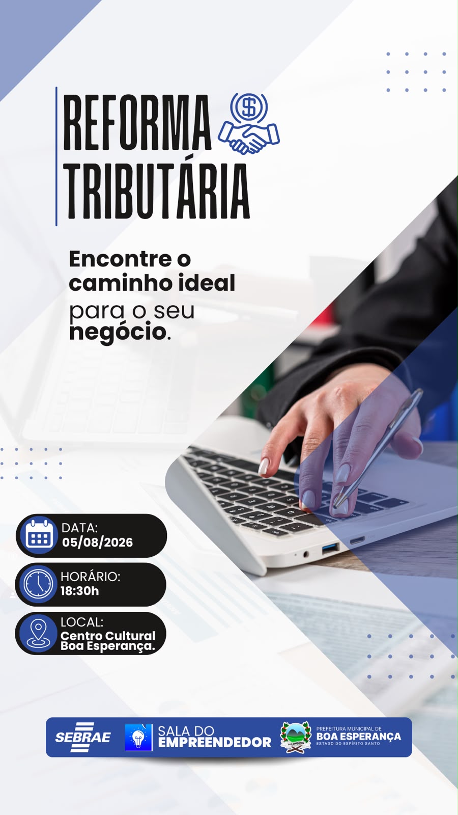 Foto da notícia: Prefeitura de Boa Esperança promove palestra gratuita sobre Reforma Tributária para Microempreendedores Individuais
