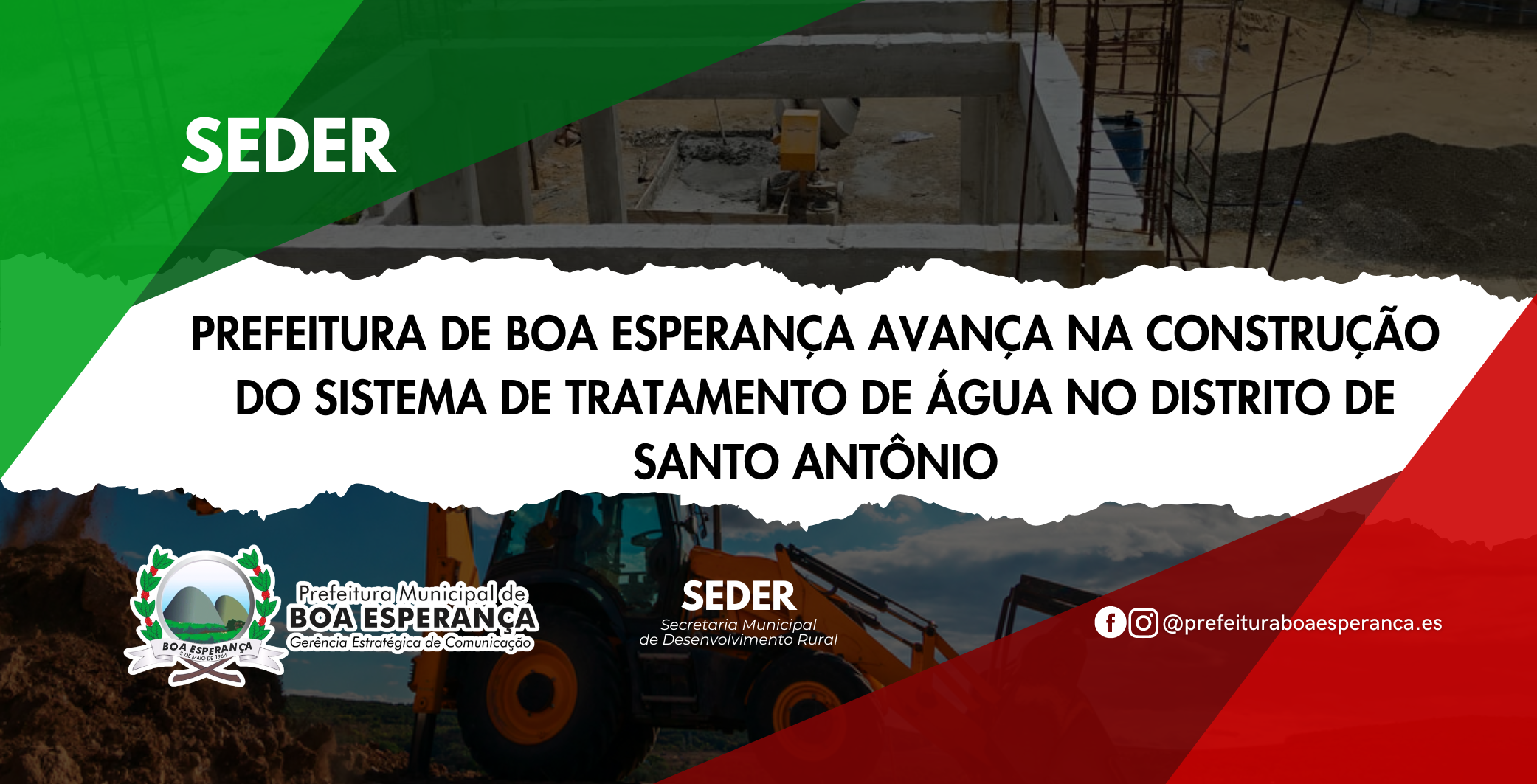 Prefeitura de Boa Esperança Avança na Construção do Sistema de Tratamento de Àgua no Distrito de Santo Antônio