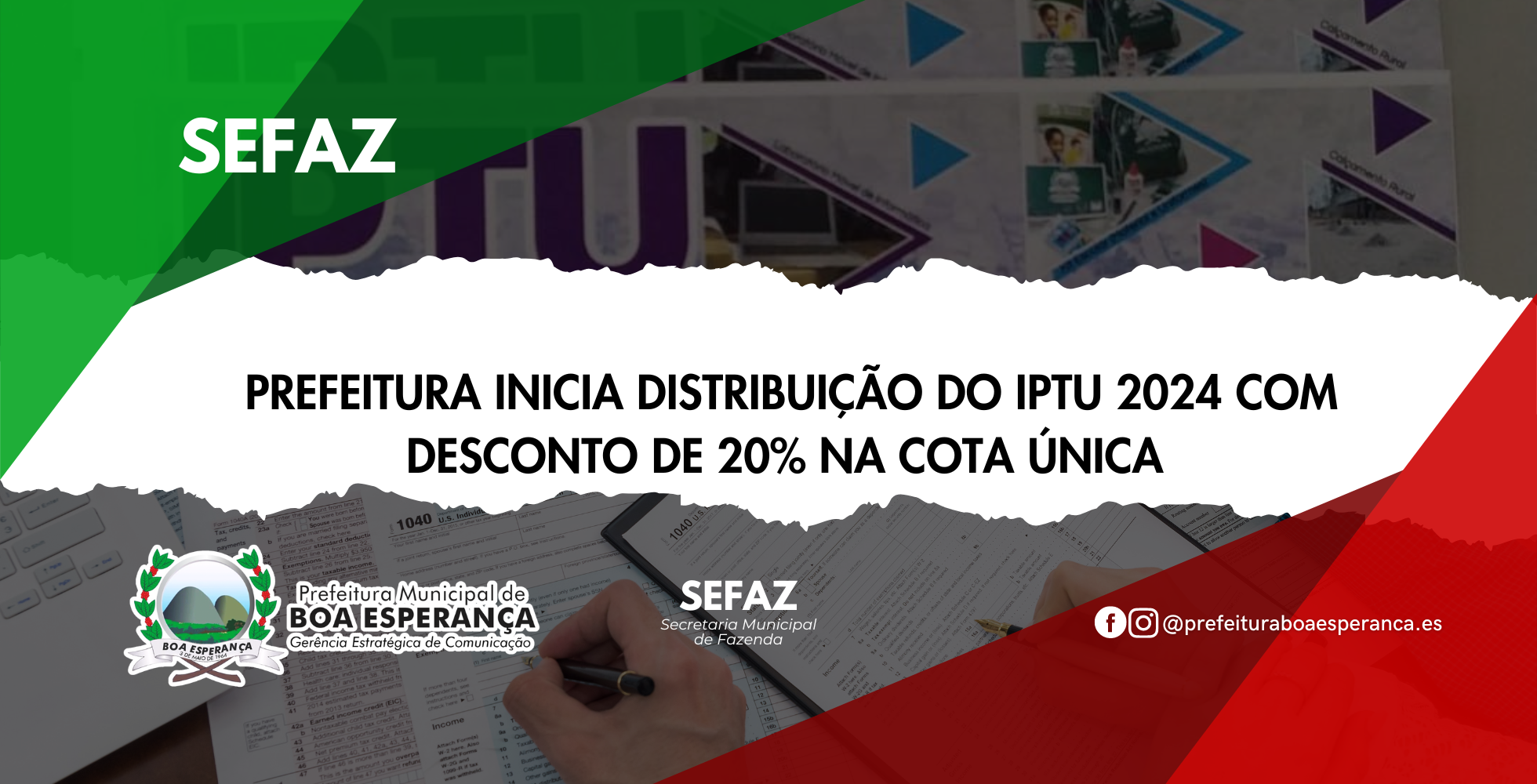 NOTÍCIA:  Prefeitura Inicia distribuição do IPTU 2024 com Desconto de 20% na Cota Única
