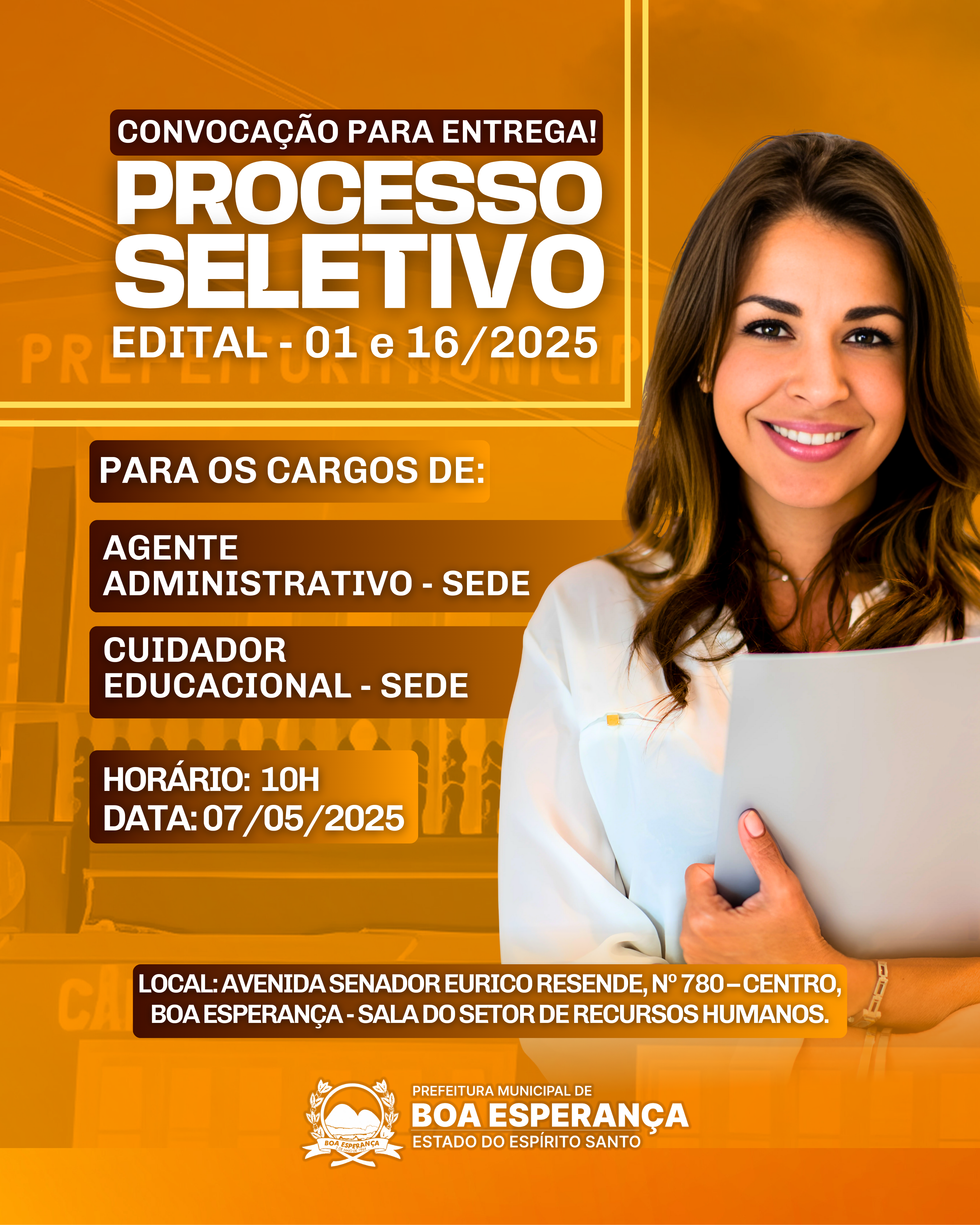 Prefeitura de Boa Esperança publica novas convocações dos processos seletivos 01/2025 e 16/2025